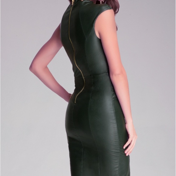 BEBE faux leather dark green Dress . - Picture 2 of 3